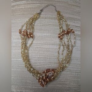 Boho Multi-Strand Beaded Necklace | Earthy Gold & Wood Statement